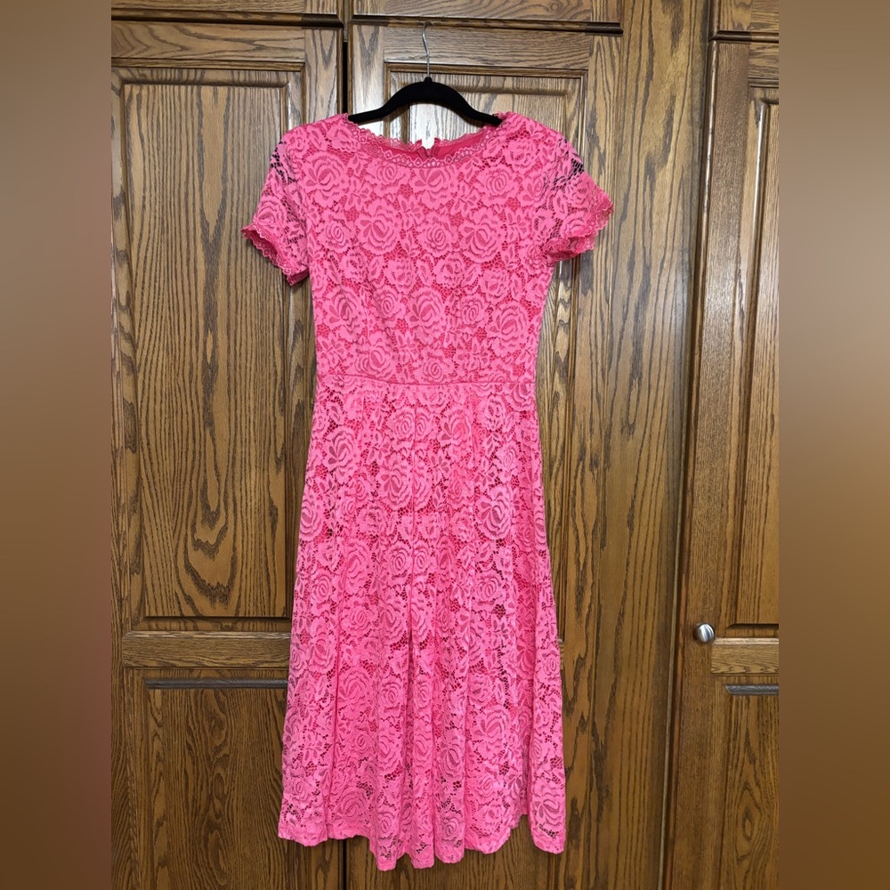 Pink A-Line Midi Dress with Bateau Neckline